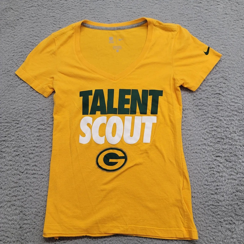 Nike Shirt Womens XS Yellow Green Bay Packers Talent Scout‎ Spellout Logo NFL